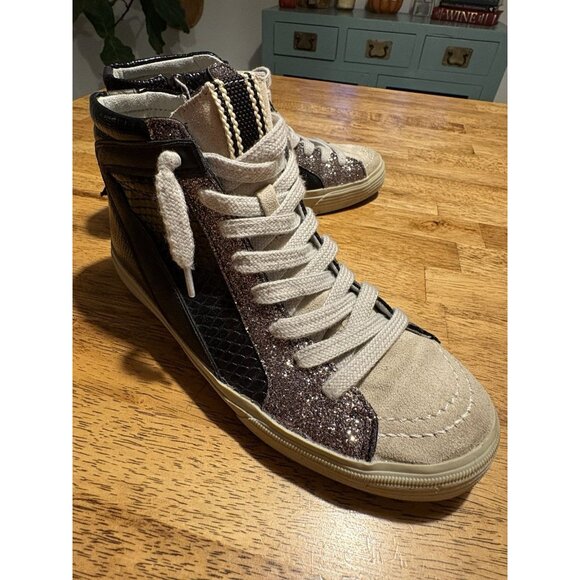 SHU SHOP Rooney High Top Black Snake Print Glitter Star Suede Sneakers Size 6 - Picture 4 of 7